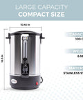 Front view of 100 Cup Electric Coffee Urn Stainless Steel Beast With Massive Capacity Percolator Pot And Leak Proof Tap Hot Beverage Dispenser