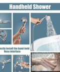 Wall Mount Bathtub Faucet With Handheld Shower Chrome Finish in use by bathtub, showing water flow and installation details