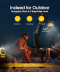 Portable Misting Fan With USB Rechargeable Battery, 8 Inch Cooling Mist Fan, 250ml Water Tank, LED Lantern in outdoor camping setup.