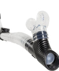 Close-up of Semi Dry Snorkel With Flexible Tube And Drop Away Design Splash Guard Keeps Water Out At The Surface Hypoallergenic Mouthpiece