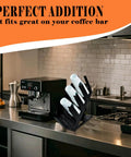 Two Pack Paper Cup And Lid Holder 4 Compartment Disposable Cup Dispenser on kitchen countertop next to coffee machine