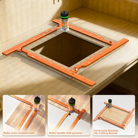 Heavy Duty Adjustable Rectangle Router Jig 21 Inch Aluminum Woodworking Template for precise mortise cutting on wood.