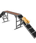 Wooden Dog Agility Ramp With Safety Bar And Non Slip Surface For Backyard Park Training Obstacle Course Dual Color visibility gentle 35° slope
