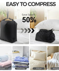 Travel Compression Laundry Bag No Pump Needed Vacuum Space Saver for Dirty Clothes showing compression on bed.