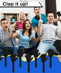 Group of excited friends using 8 Pack 7.5 Inch Plastic Hand Clappers Noisemakers For Cheering And Crowd Energy Totally Lit Party Favors