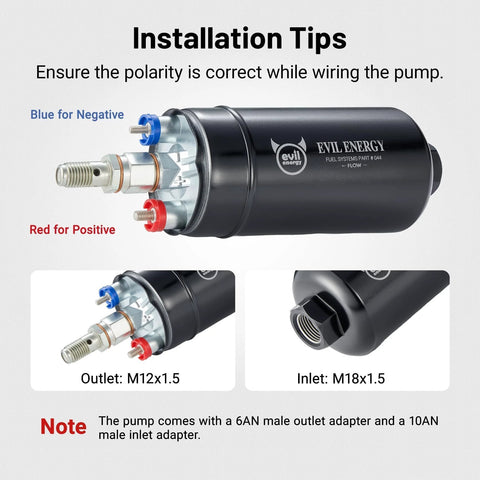 External Inline Fuel Pump 12V High Flow 300 LPH With 60mm Bracket Clamp Black For EFI Systems Beefed Up 75 PSI Output