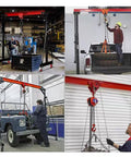 Adjustable Gantry Crane 2-Ton Portable Hoist Frame With Trolley, Sling, Shackles, Hooks And Festoon System in use in various settings
