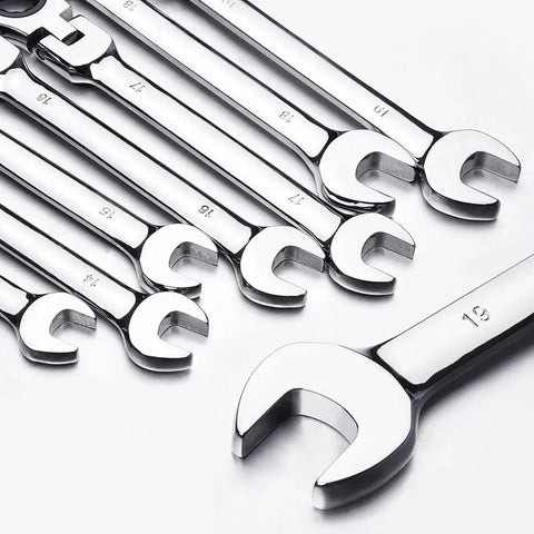 Flexible Ratchet Wrench Set 12 Piece 8 To 19mm Wrenches With Flex Head Gear Ring Chrome Vanadium Steel Durable Chrome Finish
