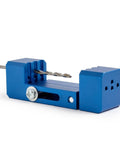 Derby Car Drill Jig For Precise Axle Holes Create Straight Or 2.5 Degree Angled Holes And Raised Wheel Holes To Speed Up Your Pinewood Derby Build, Save Time, And Get A Cleaner, Faster Car On Race Day, blue aluminum jig with drill bit included