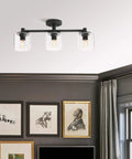 3 Light Semi Flush Mount Ceiling Light With Glass Shade For Hallway Loft Kitchen And Bar, Industrial Pendant Fixture installed