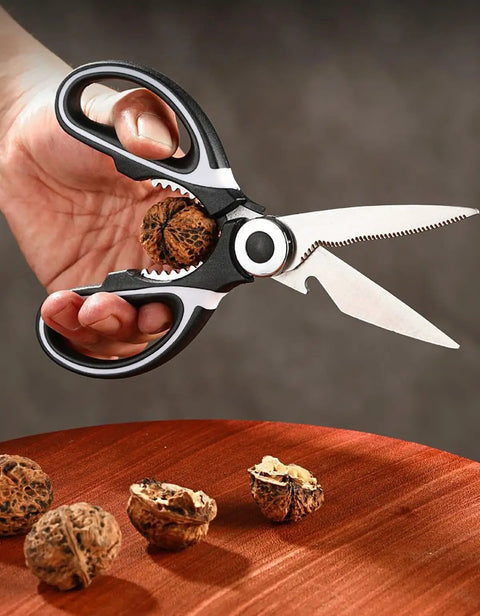 Stainless Steel Kitchen Shears Heavy Duty Utility All Purpose Ultra Sharp Scissors For Food Prep And Cooking Kitchen Shears For Cutting Meat Herbs Poultry And Various Kitchen Tasks, open on nuts