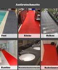 Grippy Non Slip 3x10 Ft PVC Wet Floor Mat With Drainage For Indoor Outdoor Use Ideal For Restaurants Kitchens Bars And Pool Areas Durable Odorless Anti Slip Matting In Grey shown in various settings.
