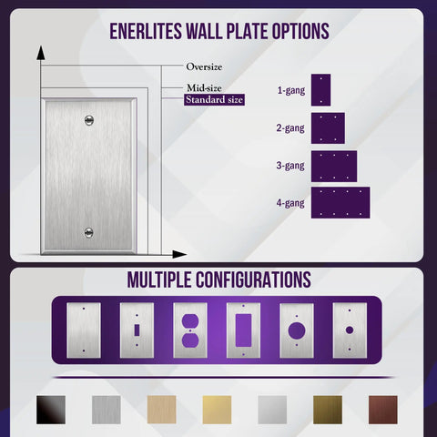 Heavy Duty Stainless Steel Blank Wall Plate 1 Gang 4.50 by 2.76 Inches, Corrosion Resistant UL Listed, size and configuration chart