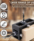 Pro Grade 2-In-1 Doweling Jig Kit For Woodworking With Aluminum Alloy Body Self Centering Drill Guide and Vertical Hole Locator on wood