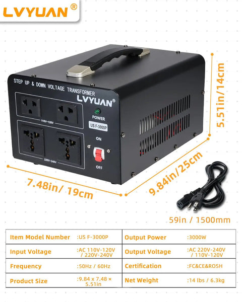 Beefy 3000W Voltage Transformer For Home Use Step Up 110-120V To 220-240V And Step Down 220-240V To 110-120V with outlets