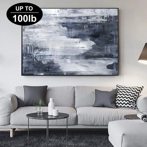 117 Piece Picture Hanging Kit Featuring Heavy Duty Rock Steady Hooks Rated 30 50 And 100 Pounds For Drywall Wood Or Plaster Walls Includes complete set displaying framed artwork in modern living room.
