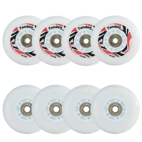 80mm Inline Skate Wheels With ABEC-9 Bearings, Sick Light Up Replacement Wheels 8 Pack For Inline Skates, white and red design