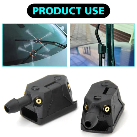 Four Way Windshield Wiper Nozzle For Cars, Trucks, And SUVs, Front Jet Washer Nozzle Retrofit Replacement, Even Water Spray Left Right Up Down, Black Finish