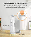 700W Portable Oil Radiator Heater For Small Rooms And Desks, Silent Office Space Heater with handle, dimensions shown