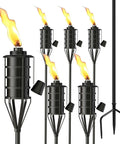 Citronella Garden Torch Set Of Six With Large 16 Ounce Metal Torches 59 And A Half Inch Tall Outdoor Torches On Three Prong Grounded Stakes