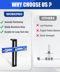 Comparison chart highlighting the benefits of WORKPRO aluminum cabinet hardware jig with 4mm drill guide and adjustable handle template.