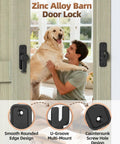 Heavy-Duty Zinc Alloy Barn Door Lock With 90/180 Degree Flip Privacy Latch, black finish, shown on interior door.