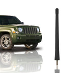 Jeep Patriot And Compass Seven Inch Antenna Mast Upgrade For 2007 To 2017 Models shown with green Jeep SUV.