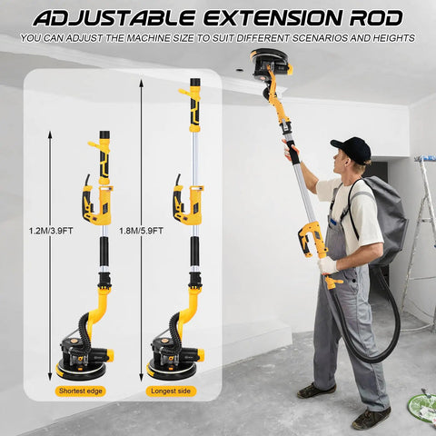 Drywall Sander For Popcorn Ceiling Removal Pro Grade 880W Power With adjustable extension rod and LED light in use