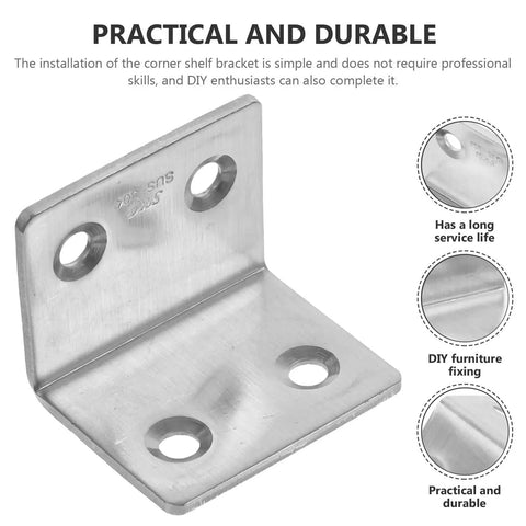 10 Pack Stainless Steel Corner Braces 90 Degree Angle Brackets For Furniture And Plastic, EZ Install DIY Shelf Supports