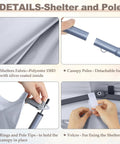 Details of Pop Up 10x10 Canopy Tent With Center Lock Easy One Person Setup Dual Shelters showing fabric, poles, and setup features