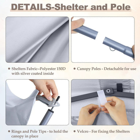 Details of Pop Up 10x10 Canopy Tent With Center Lock Easy One Person Setup Dual Shelters showing fabric, poles, and setup features
