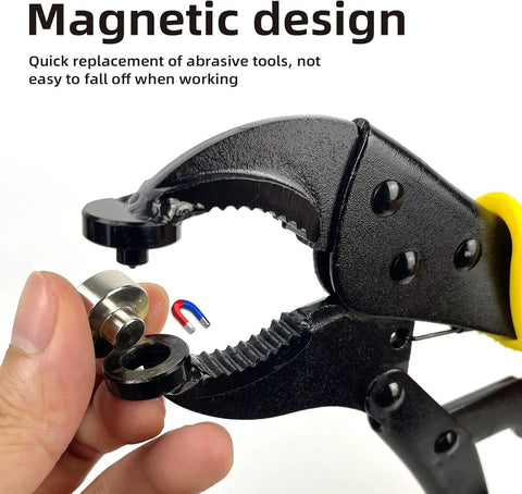 Heavy Duty Snap Fastener Tool Kit For Boat Covers And Fabric showing magnetic tool with 15mm metal snaps, no hammer needed.