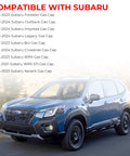 Blue SUV highlighting compatibility for Subaru Gas Cap Replacement for 2010-2024 Outback, 2012-2024 Impreza, 2014-2023 Forester and more.