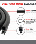 Vertical Bulb Trim Seal 0.55 Inch Bulb Diameter Flexible Weather Stripping With Internal Metal Clips Easy No Adhesive Install