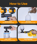 Instructions for using cordless handheld spreader for lawns compatible with Dewalt 20V Max batteries, showing step-by-step use.