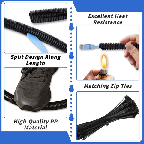 Features of 100 Ft Split Wire Loom Tubing Three Quarters Inch Wire Protector Conduit for Automotive and Marine Uses