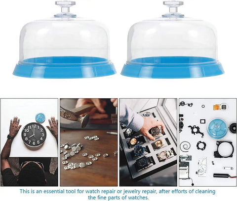 Pro Grade Watch Movement Dust Cover Tray With Six Slots Plastic Anti Dust Guard Accessory Storage Box in use