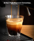Hassle Free Home Barista Espresso Machine Featuring Customizable Grind Options And Intuitive Touchscreen Controls For Smooth Daily Pulls And Velvety Frothed Drinks, espresso pouring into glass