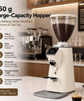 Professional Stepless Electric Coffee Bean Grinder With Adjustable Flat Burrs And Programmable Precise Dose Timer For Silky Espresso And An Absolute Game Changing Cafe Setup with large 750g hopper.