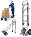 Convertible Two And Four Wheel Moving Dolly For Warehouse Storage Cart Rust Proof Heavy Duty Hand Truck in use and folded view