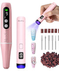 Lightweight Cordless Nail Drill With Handheld UV Lamp Beginner Gel Manicure Kit, pink design, tools for nail art and grooming.