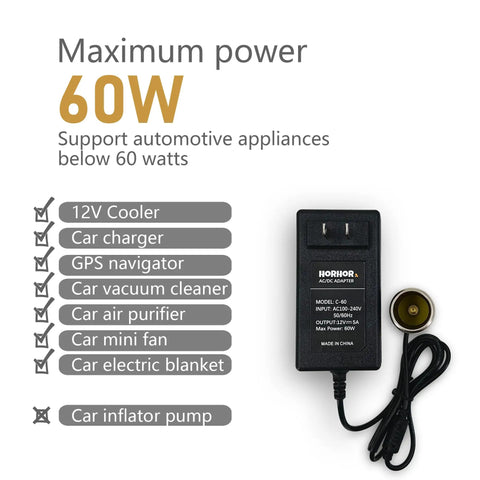 Premium 60W AC To DC Car Cigarette Lighter Adapter Turns Home Outlet To 12V Socket Power Supply For Gear easy plug and play setup and maximum power use.