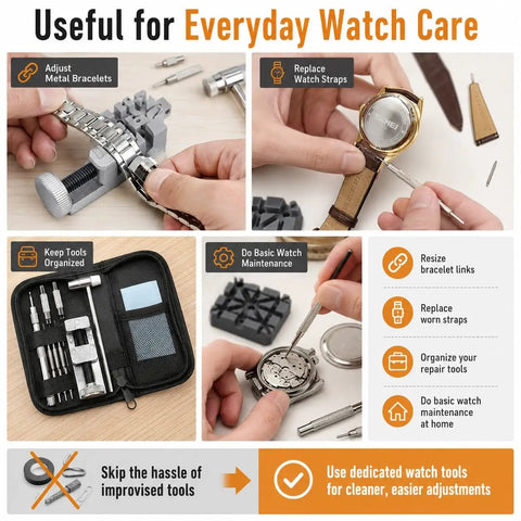 59-Piece Easy-To-Use Watch Repair Kit For Newbies With Link Removal and Tools for Bracelet Resizing and Strap Adjustment