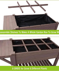Elevated Raised Garden Bed With Eight Planter Boxes On Sturdy Legs And Rolling Wheels Plus A Handy Side Workbench And Storage Shelf