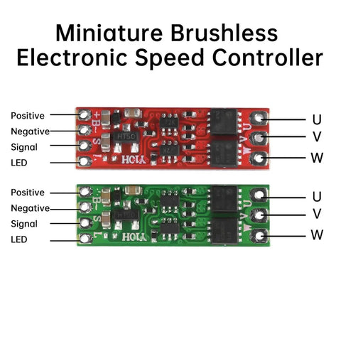 Mini Brushless Motor Driver Board BLDC Controller ESC for Aircraft Models 5-16V 8A Red and Green Board With Connections