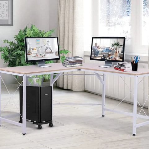 Computer Tower Stand With Adjustable Mobile CPU Holder And Rolling Caster Wheels under desk setup in home office