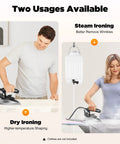 Heavy Duty Industrial Steam Iron Packing 1200 Watts And Adjustable Temp Controls, showing steam and dry ironing usage.