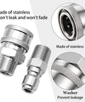 Two Pack One Quarter Inch NPT Quick Connect Couplers in Stainless Steel for Pressure Washers, Built Tough With Ball Lock Design, Heavy Duty Male And Female Plugs, Five Thousand PSI Rating.