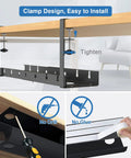 Under Desk Cable Management Tray With Retractable Cord Organizer, No-Drill Metal Cable Basket With Clamp displayed under desk
