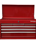 Beefy Portable Metal Tool Chest With Six Drawers, 24 Inch Tool Cabinet open lid, central lock visible, Steel Tool Storage Box